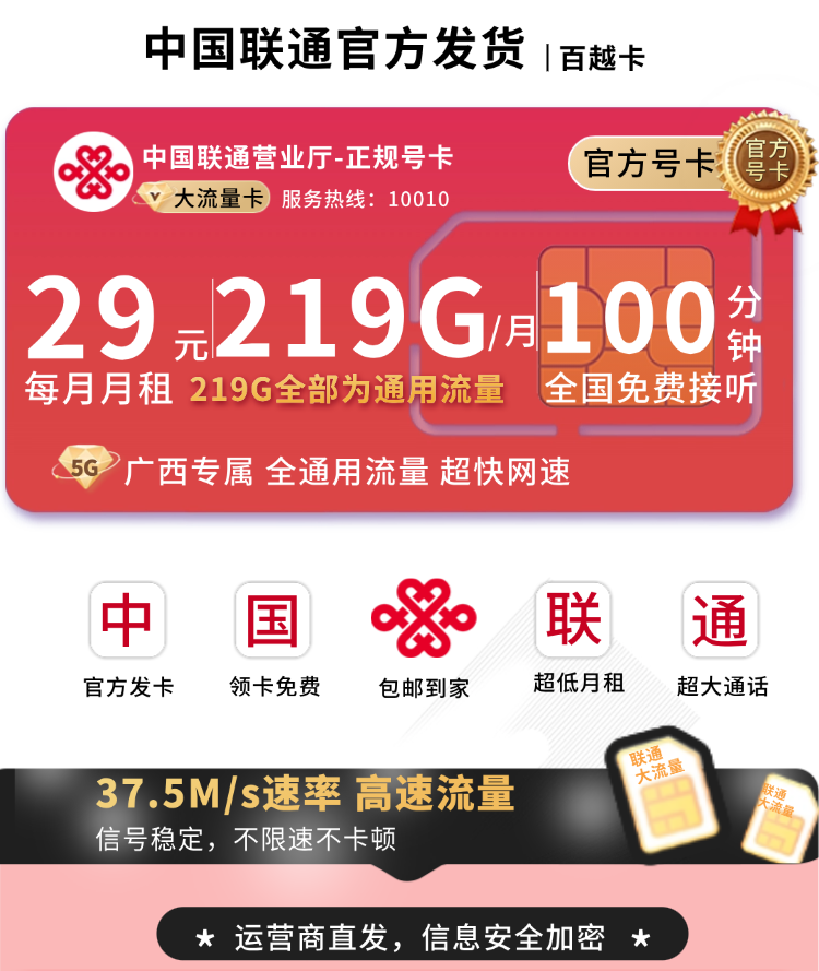 广西联通百越卡详情